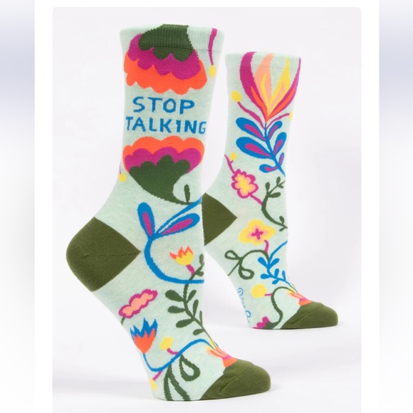 NWT Blue Q Stop Talking Soft Combed Crew Socks - Picture 1 of 5
